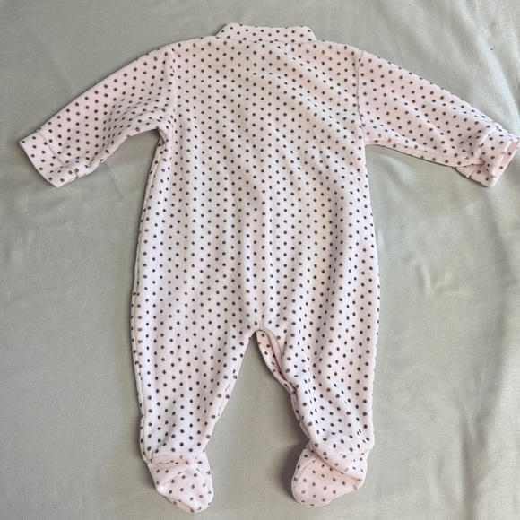 Adorable Pink Polka Dot Velour Onesie Sleeper/Romper with floral accents - Picture 5 of 5